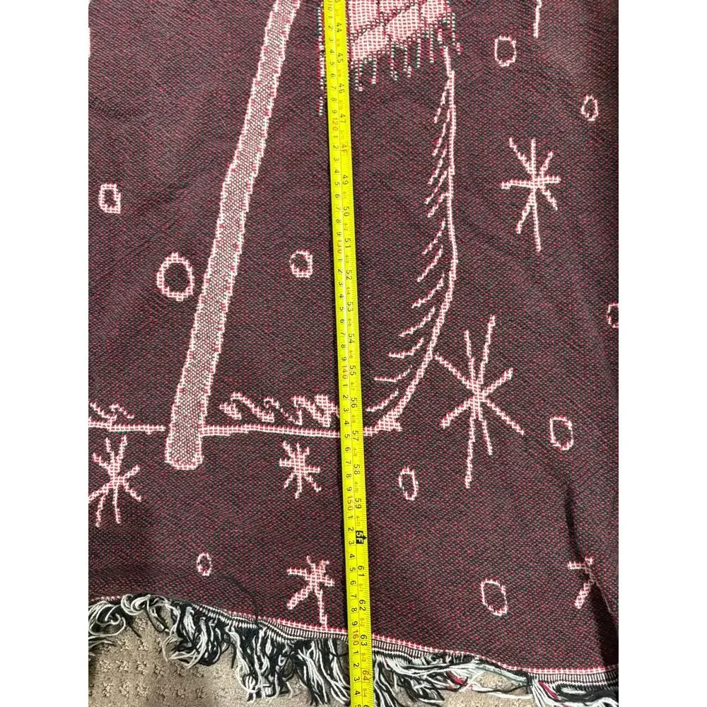 Vintage Christmas Snowman Woven Throw Blanket Reversible Fringe 64x42 Holiday